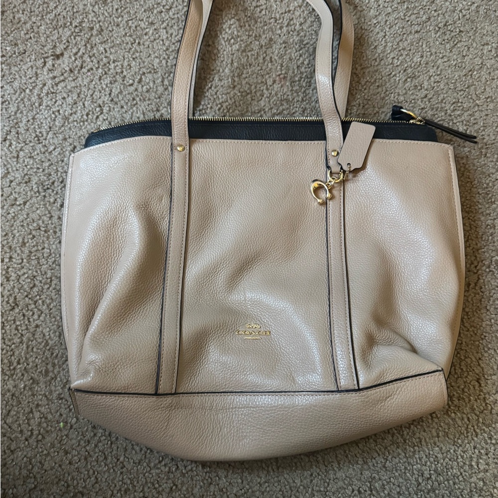 Coach Tan and Black Leather Tote